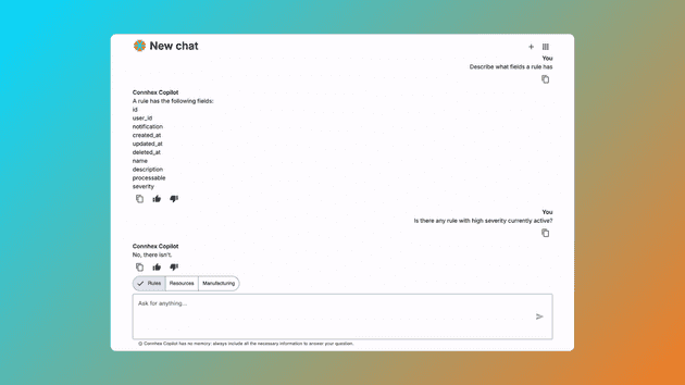 Connhex Copilot on a rules chat